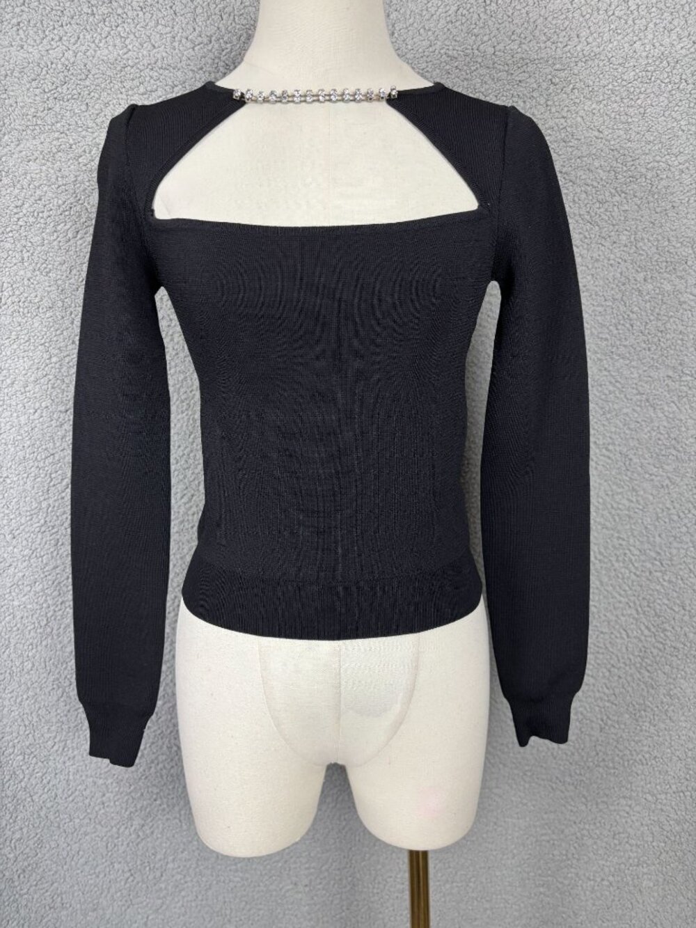 Forever 21 Black Long Sleeve Cutout Top With Rhinestone Detail Extra Small NWT's
